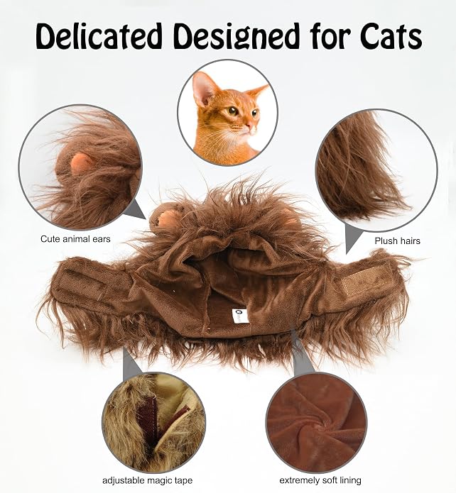Onmygogo Lion Mane Wig for Cats and Dogs, Funny Pet Cat Costumes for Halloween - Image 4
