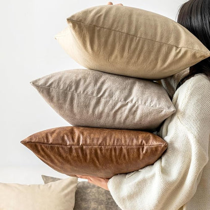 Pack of 4 Oversized Faux Leather Neutral Decorative Throw Pillow Covers 26x26 - Image 4