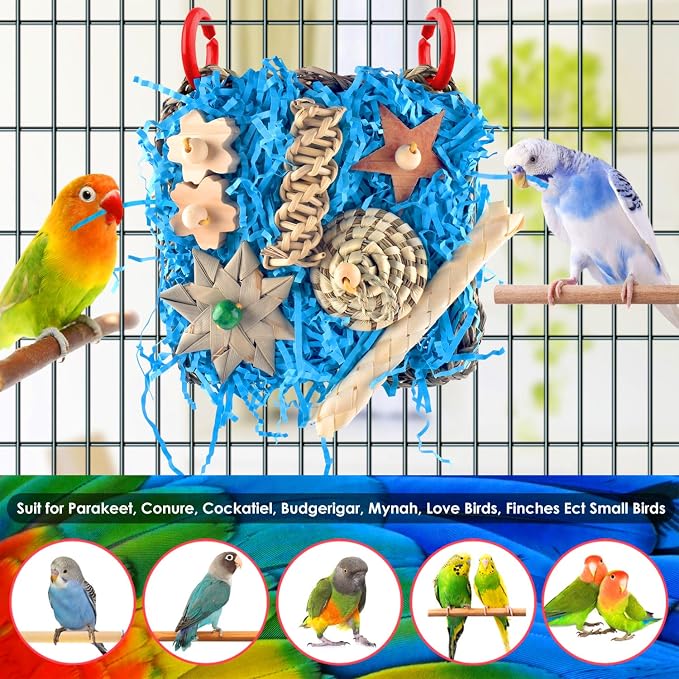 KATUMO Conure Toys, Bird Foraging Toys Parakeet Shredding Grass Mat Hanging Toys - Image 7