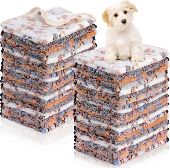 Chumia 40 Pcs Blankets Soft Fluffy Fleece Washable Pet Dog Sleep mat Paw Print by Chumia