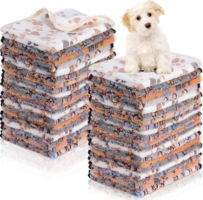 Chumia 40 Pcs Blankets Soft Fluffy Fleece Washable Pet Dog Sleep mat Paw Print by Chumia