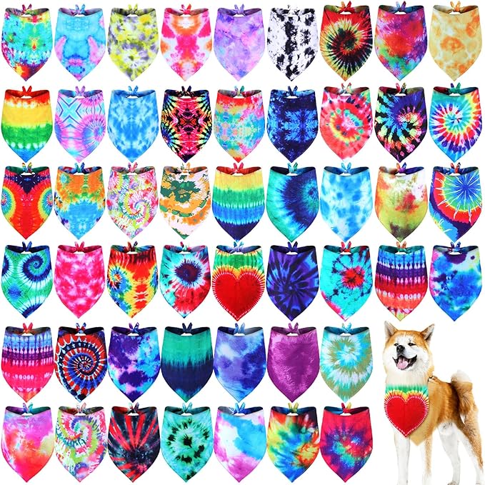 Silkfly 50 Pcs Summer Tie Dye Dog Bandanas Bulk Pet Scarf Grooming Salon by Silkfly