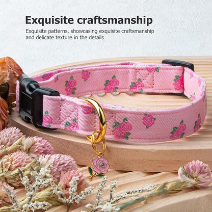 Cotton Handmade Dog Collar Cute and Distinctive Patterns Pink Rose - Image 5