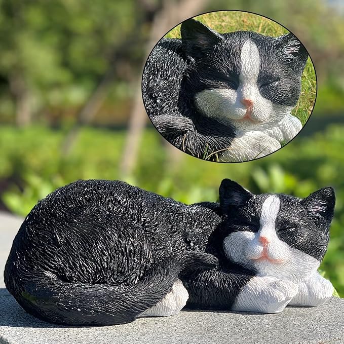 Cat Statue Outdoor Cat Figurines Garden Decor, Sleeping Tabby Statues - Image 5