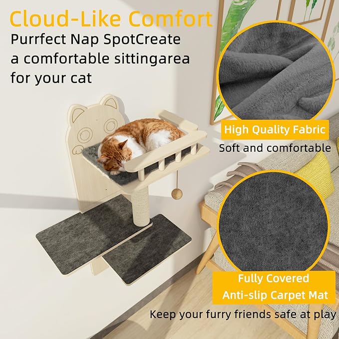 Cat Wall Shelves, 3 Platform Kitten Wall Furniture, DIY - Image 8