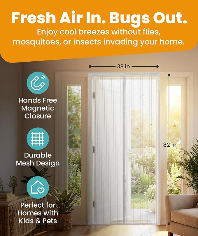 Flux Phenom Magnetic Screen Door Mesh 38x82 Inch – Easy Install, Strong Magnet - Image 2