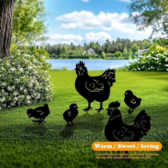 5 Pack Chicken Metal Garden Decorative Stakes, Weather Proof Silhouette Statues - Image 2