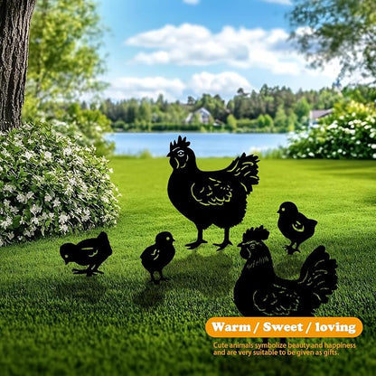 5 Pack Chicken Metal Garden Decorative Stakes, Weather Proof Silhouette Statues - Image 2