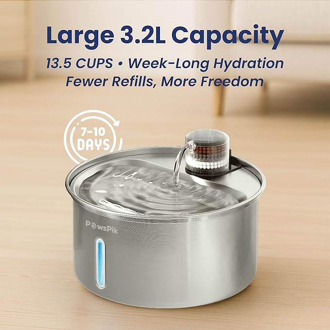 PawsPik PureFlow MAX Automatic Pet Water Dispenser, Stainless Steel Curve Dog & - Image 8