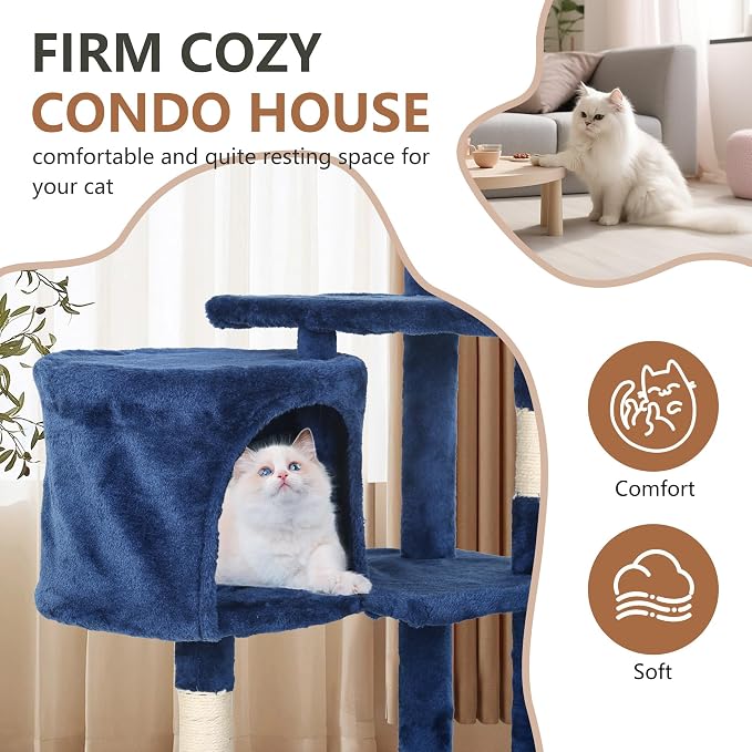 FDW | 36" Cat Tree Tower | Navy Blue | Multi-Level Indoor Activity Center - Image 4