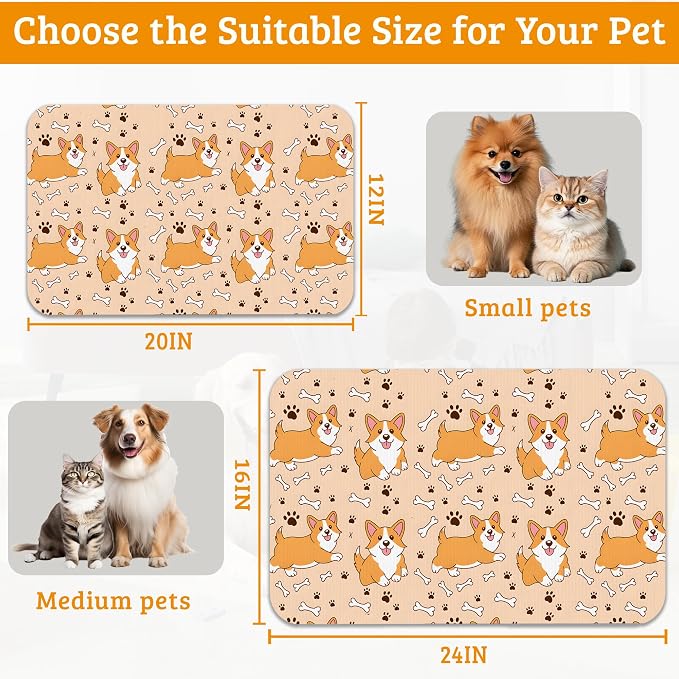 Corgi Feeding Mat, Cute Dogs Absorbent Quick-Dry Cat Dog Food and Water Bowl - Image 6
