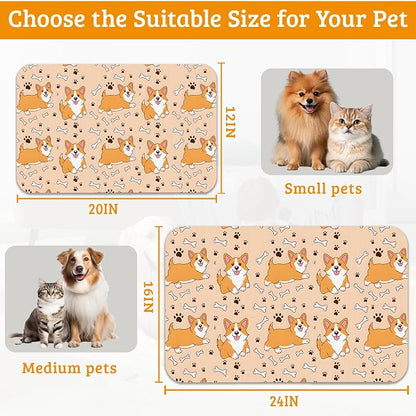 Corgi Feeding Mat, Cute Dogs Absorbent Quick-Dry Cat Dog Food and Water Bowl - Image 6