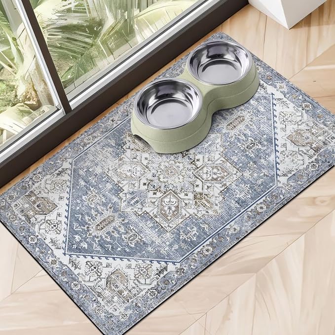 Dog Food Mats for Floors, Absorbent Dog Bowl Mat for Food and Water Dispenser by Cuslnox
