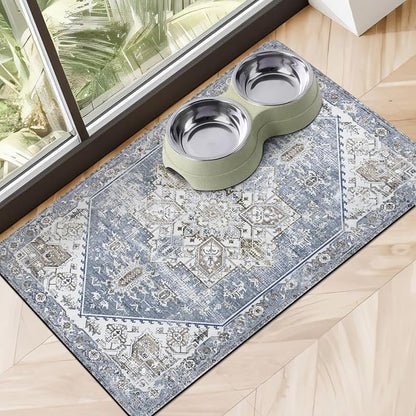 Dog Food Mats for Floors, Absorbent Dog Bowl Mat for Food and Water Dispenser by Cuslnox
