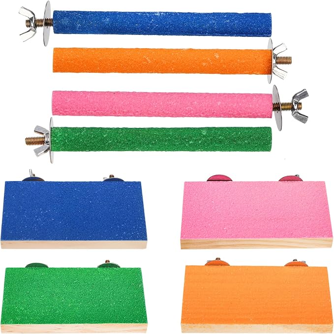 8 Pcs Bird Perch Stand Toy, Colorful Wood Parrot Perch Stand Platform Paw - Image 4