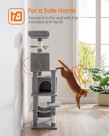 Feandrea Cat Tree, 59.5-Inch Tall Cat Tower, Plush Multi-Level Condo - Image 8
