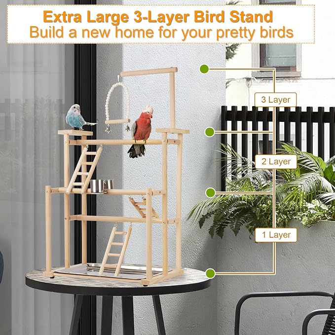 Pet Parrot Playstand Parrots Bird Playground Bird Play Stand Wood Perch Gym - Image 5