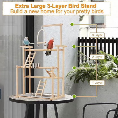 Pet Parrot Playstand Parrots Bird Playground Bird Play Stand Wood Perch Gym - Image 5