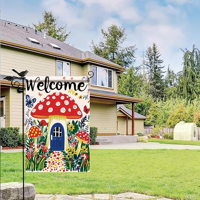 Mushroom House Garden Flag 12x18 Inch Welcome Yard Banner Whimsical Fairy Tale - Image 6
