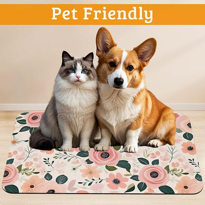 Dog Bowl Mat, Blooming Flowers Pet Feeding Mat - Image 2