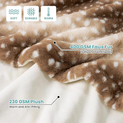 Luxury Faux Fur Blanket Deer Print, Waterproof Pet Blanket Washable, Woman Sofa - Image 2