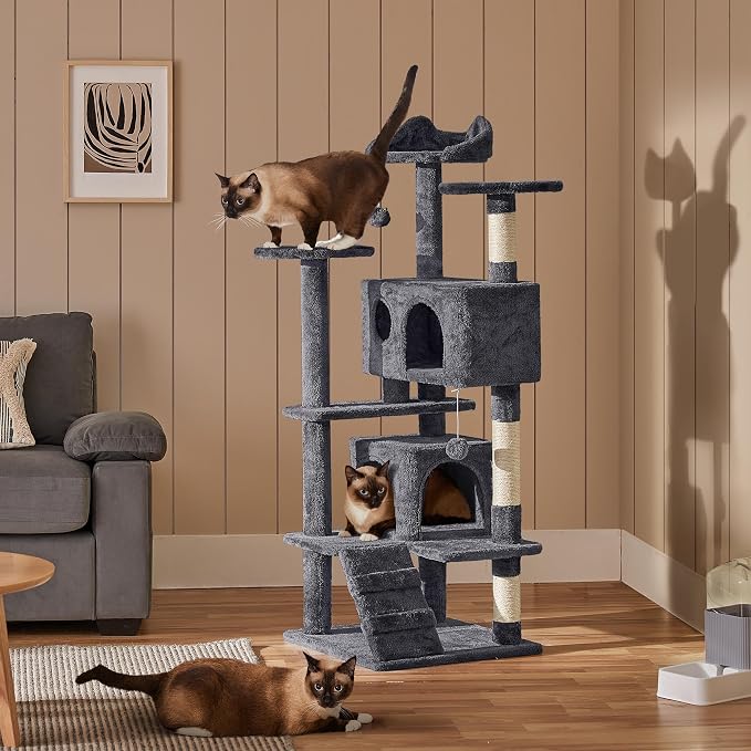 Yaheetech 54in Cat Tree, 2 Cozy Caves, Scratching Posts, Climbing Ladder - Image 8