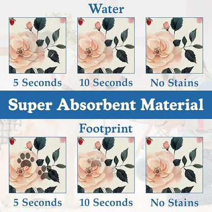 Pink Flower Leaf Pet Feeding Mat–Christmas Stocking Quick Dry Absorbent Dog Cat - Image 3