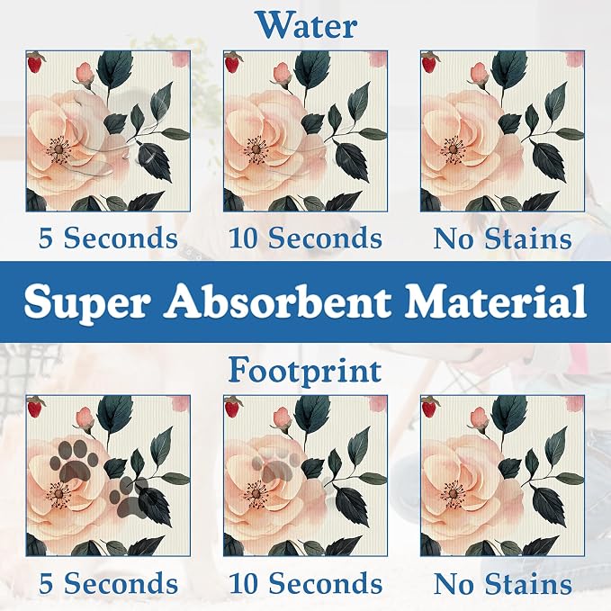 Pink Flower Leaf Pet Feeding Mat–Christmas Stocking Quick Dry Absorbent Dog Cat - Image 3