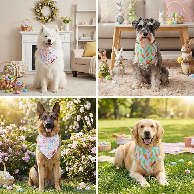 ADOGGYGO Easter Dog Bandanas 2 Pack, Reversible Bunny Carrot Print Puppy Scarf - Image 2