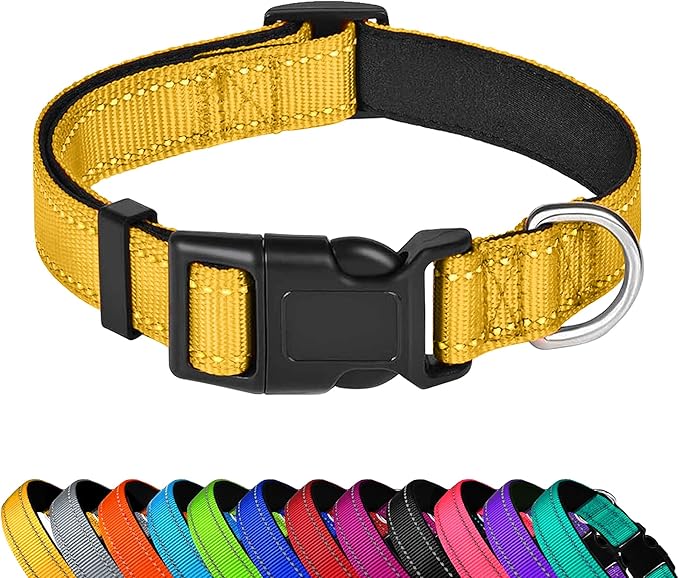 Reflective Dog Collar, Adjustable Soft Neoprene Padded Nylon Pet Collars by PWOD
