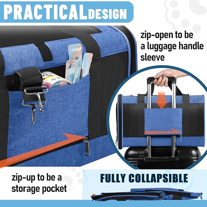 Pet Carrier Large Cats 20 lbs Top Load/Soft Sided Small Dog Travel - Image 7