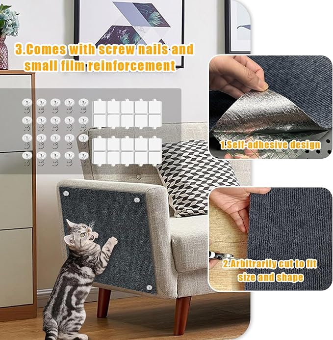 Cat Scratch Mat, 118.5"x17.4" Trimmable Self-Adhesive Cat Scratch Furniture - Image 4