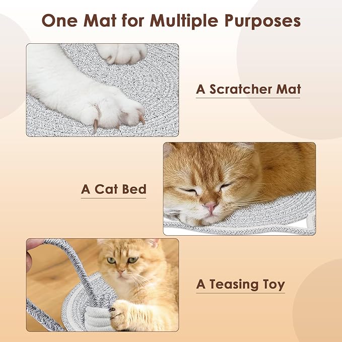 Cat Scratcher Mat, Natural Cotton Rope Cat Scratch Pad, 15.7'' Round Horizontal - Image 6