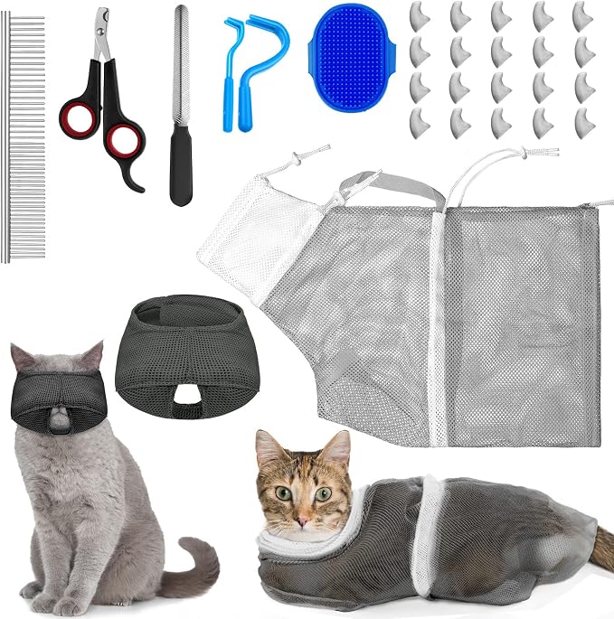 9 Pcs Cat Bathing Bag Set Cat Shower Bag Anti Bite and Scratch by Kritkin
