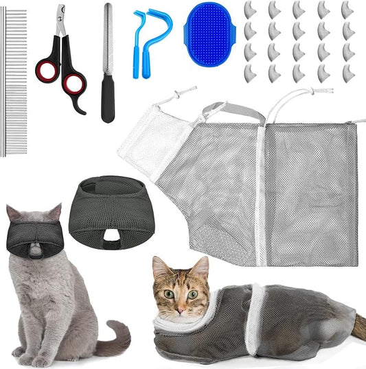 9 Pcs Cat Bathing Bag Set Cat Shower Bag Anti Bite and Scratch by Kritkin