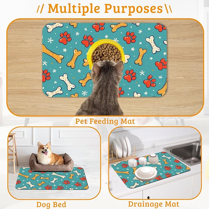 Dog Paws Cat Food Mat, Bones Absorbent Pet Feeding Mat - Image 7