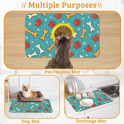 Dog Paws Cat Food Mat, Bones Absorbent Pet Feeding Mat - Image 7