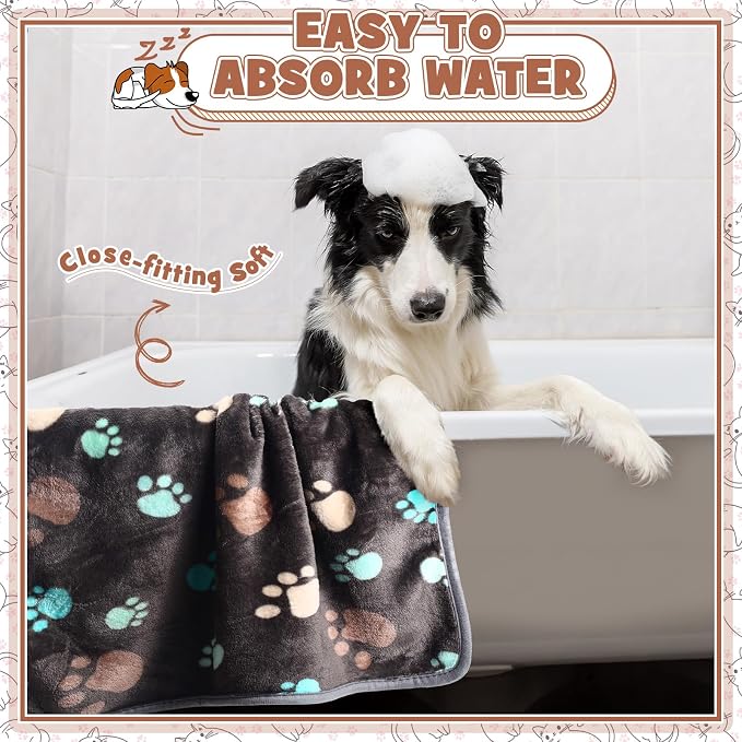 Tegeme 12 Pcs Pet Blankets Soft Fluffy Fleece Dog Cat Warm Paw Print Pattern - Image 4
