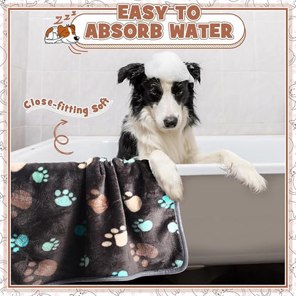 Tegeme 12 Pcs Pet Blankets Soft Fluffy Fleece Dog Cat Warm Paw Print Pattern - Image 4