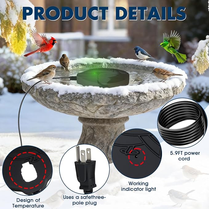 Outdoors 100W Bird Bath Heater for Winter, Birdbath Deicer Pond De-icer - Image 3