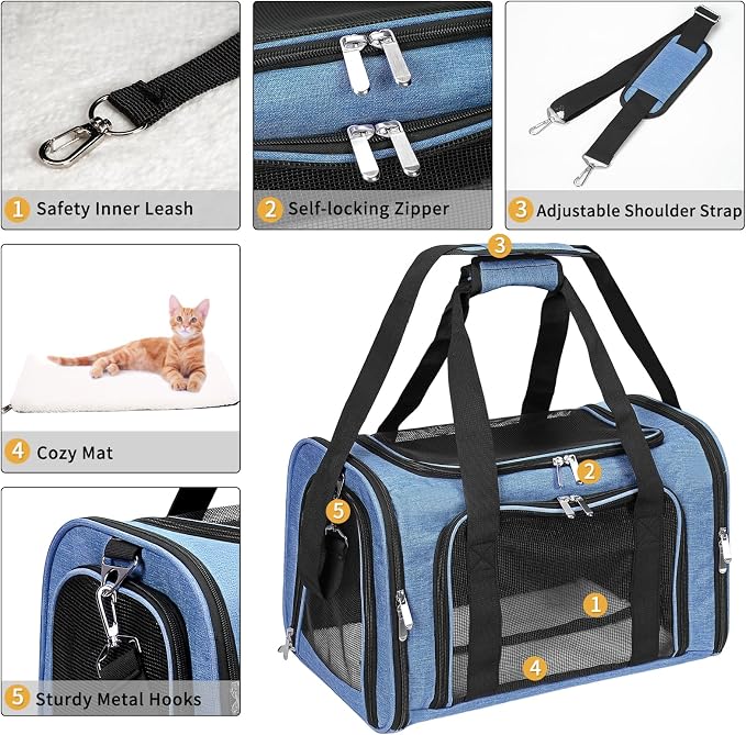 Soft-Sided Cat/Dog/Pet Carrier, Collapsible Pets Travel Carriers - Image 4