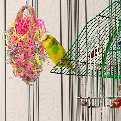 Wontee Bird Jute Paper Strips Parrot Mesh Bag Hanging Chewing Toy - Image 5