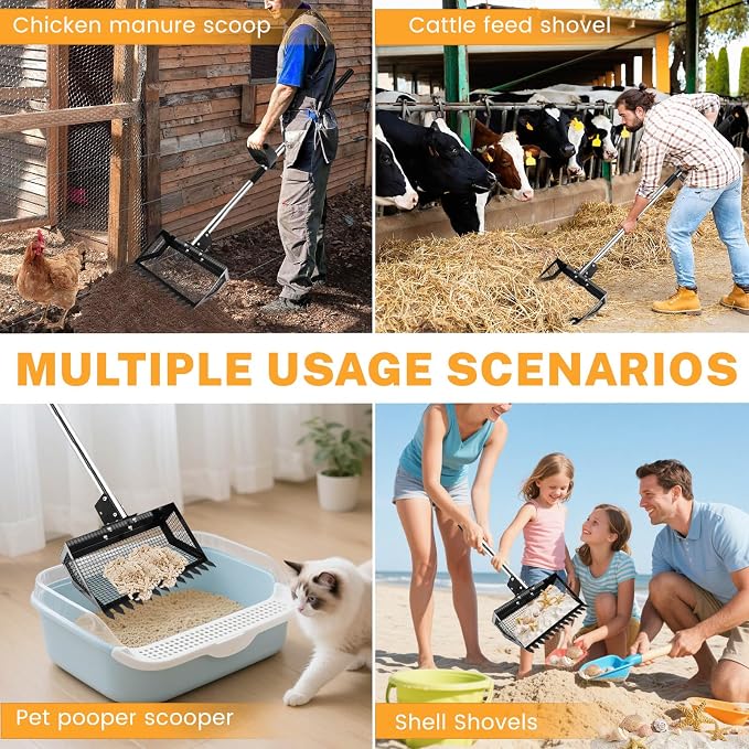 9.8×9.1in Chicken Poop Scooper, Chicken Coop Rake, Adjustable Length/Angle Coop - Image 7