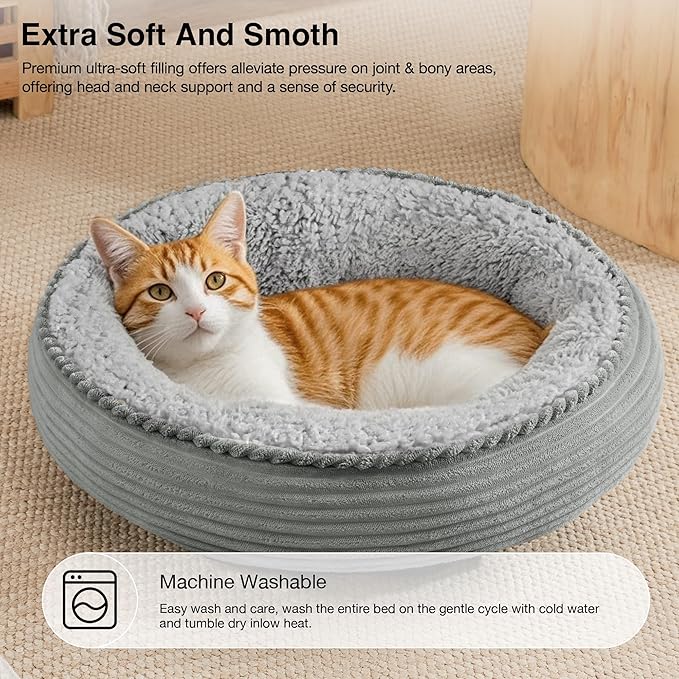 Love's cabin Round Donut Cat and Dog Cushion Bed, 20in Pet Bed - Image 6
