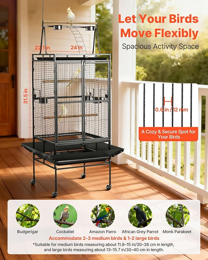 VEVOR Bird Cage, 32.7 x 31.1 x 82.7 inch, Open Flat Top, Wrought Iron Bird - Image 2