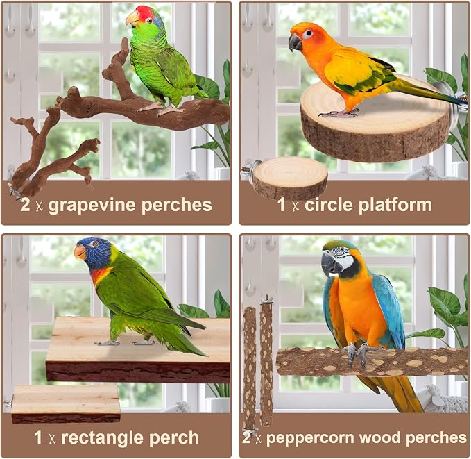 Parrot Perch Bird Perch Stand Set Natural Wild Wood Grape Sticks Paw Grinding - Image 6