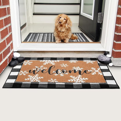 Tinideya 2 Pcs Winter Door Mat Outdoor Snowflake Welcome Mats - Image 4
