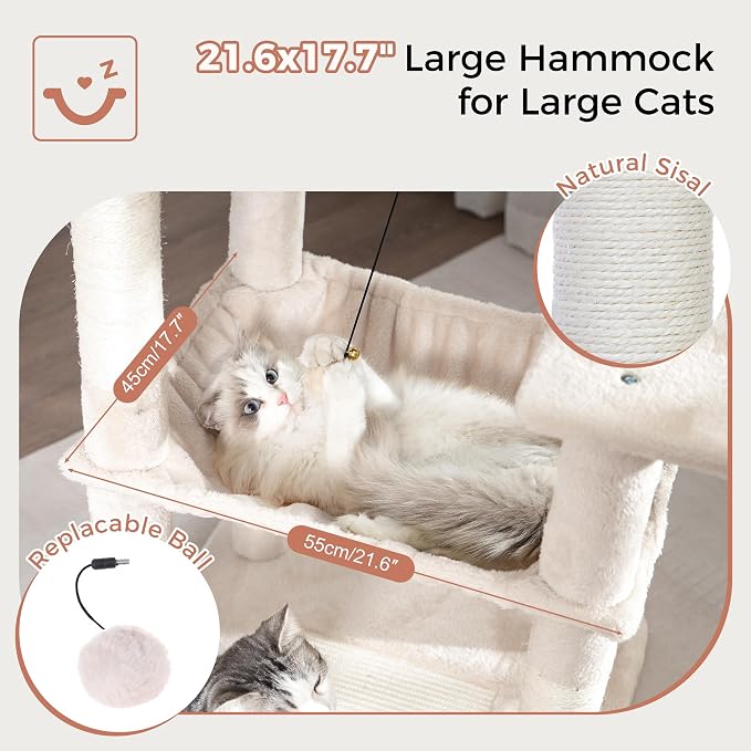 54” Cat Tree with Big Hammock 21x17” XL Cat Tower with Scratching Posts - Image 4