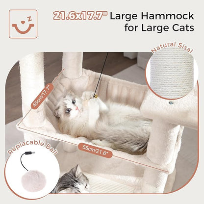 54” Cat Tree with Big Hammock 21x17” XL Cat Tower with Scratching Posts - Image 4