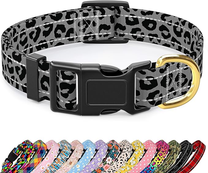 Reflective Dog Collar for Large Dogs, Cute Leopard Style Adjustable Heavy-Duty by TMOODEL